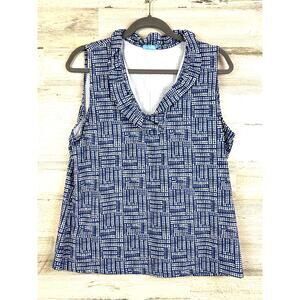 J. McLaughlin Womens XL Blue White Sleeveless Durham Casual Ruffle Top NEW